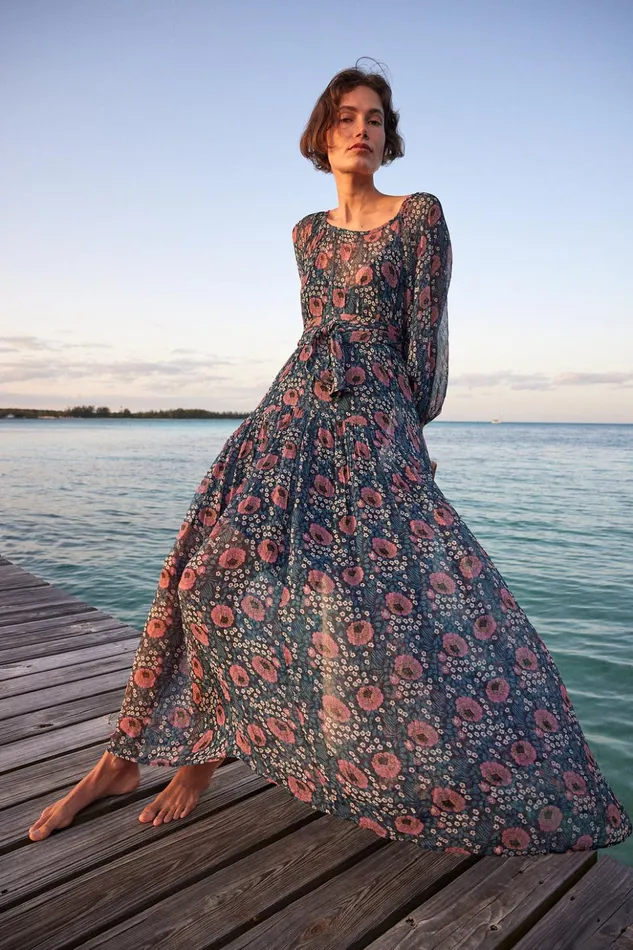 Lainey Dress With Sash Vintage Flowers Indigo Women Natalie Martin Dresses