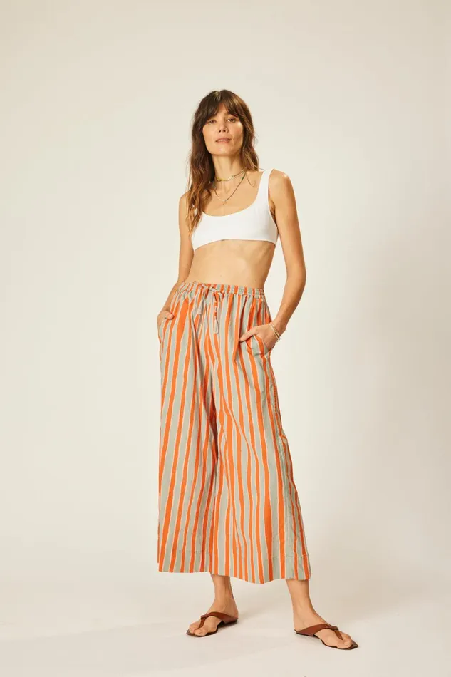 Lauren Pant Batik Stripe Sage Women Natalie Martin Bottoms
