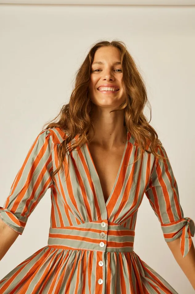 Layla Dress Batik Stripe Sage Women Natalie Martin Dresses