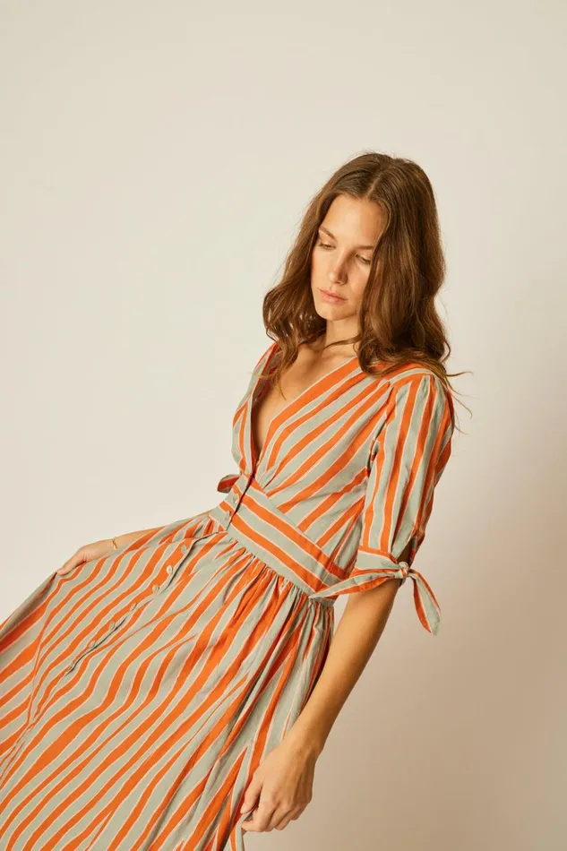 Layla Dress Batik Stripe Sage Women Natalie Martin Dresses