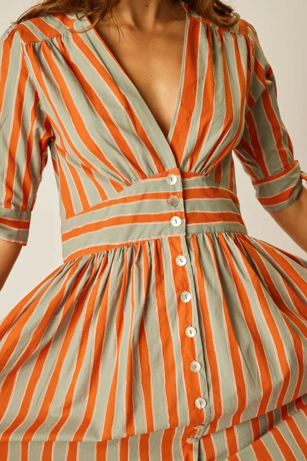 Layla Dress Batik Stripe Sage Women Natalie Martin Dresses