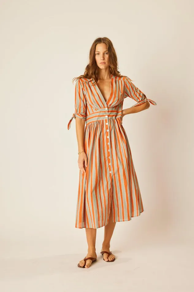 Layla Dress Batik Stripe Sage Women Natalie Martin Dresses