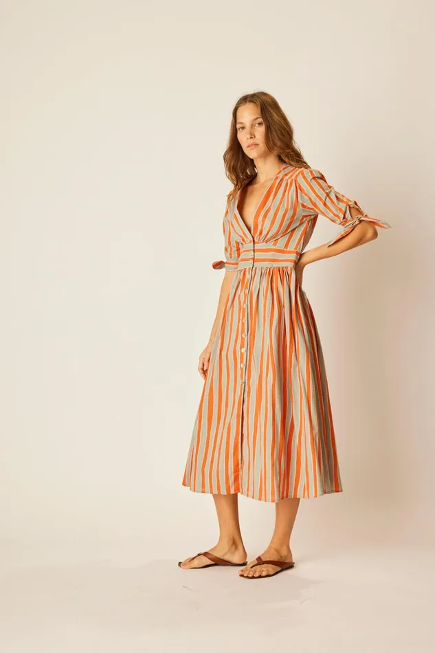 Layla Dress Batik Stripe Sage Women Natalie Martin Dresses