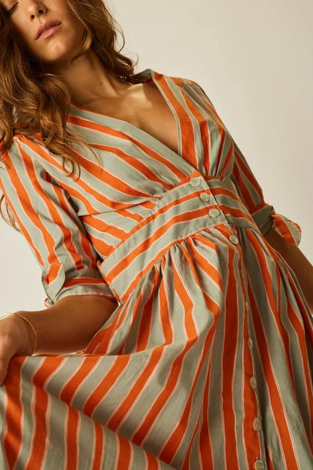 Layla Dress Batik Stripe Sage Women Natalie Martin Dresses
