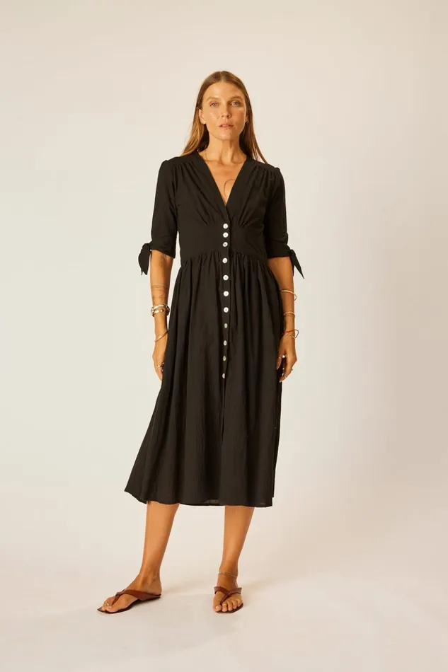 Layla Dress Black Flat Cotton Women Natalie Martin Dresses