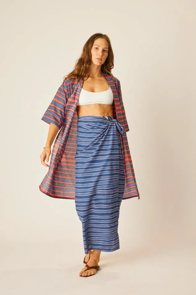 Lennon Kimono Batik Stripe Blood Orange Women Natalie Martin Coverups