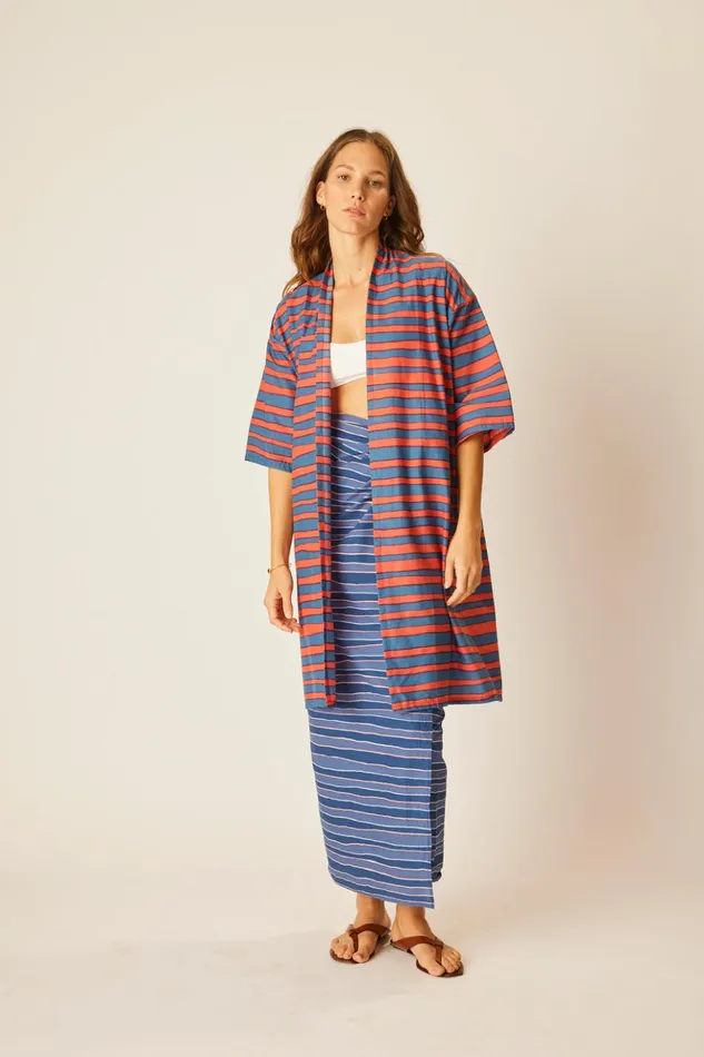 Lennon Kimono Batik Stripe Blood Orange Women Natalie Martin Coverups