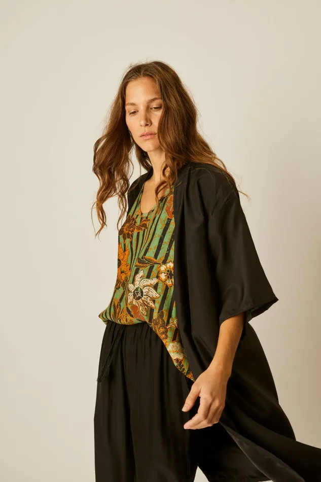 Lennon Kimono Black Silk Women Natalie Martin Coverups