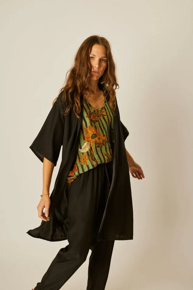 Lennon Kimono Black Silk Women Natalie Martin Tops
