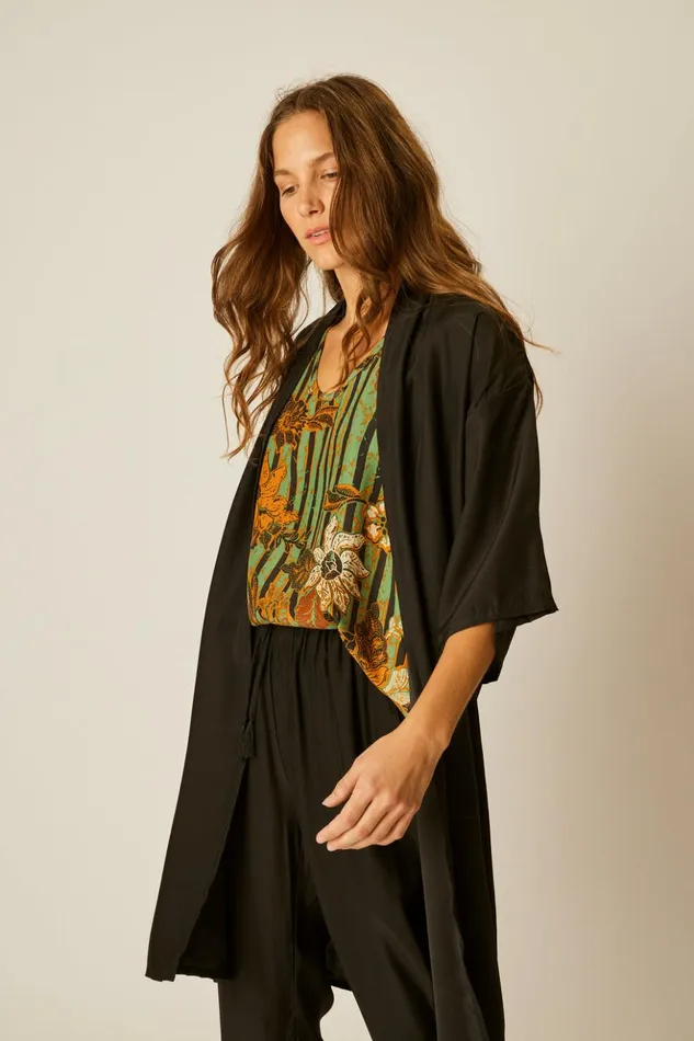 Lennon Kimono Black Silk Women Natalie Martin Tops