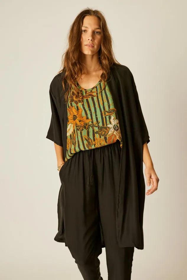 Lennon Kimono Black Silk Women Natalie Martin Tops