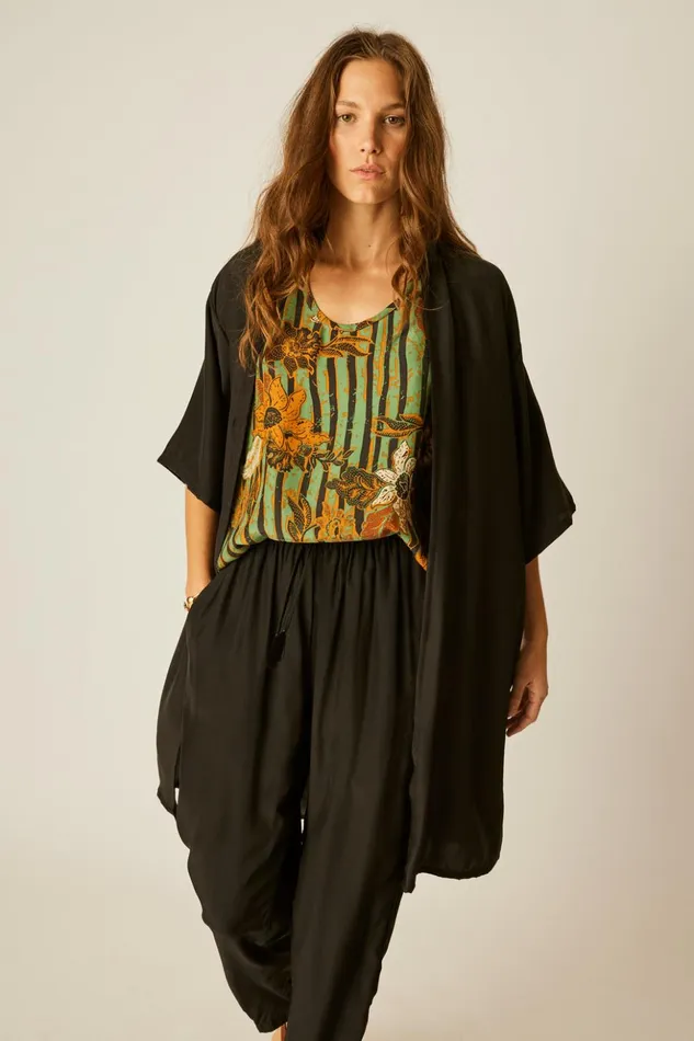 Lennon Kimono Black Silk Women Natalie Martin Tops
