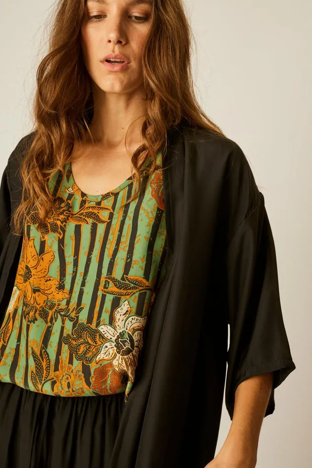 Lennon Kimono Black Silk Women Natalie Martin Tops