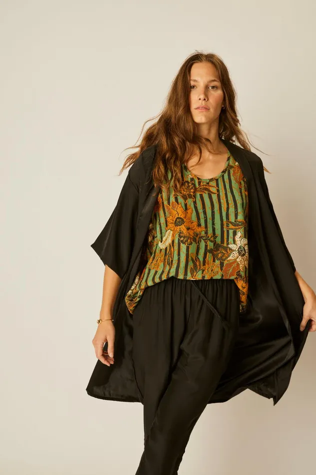 Lennon Kimono Black Silk Women Natalie Martin Tops