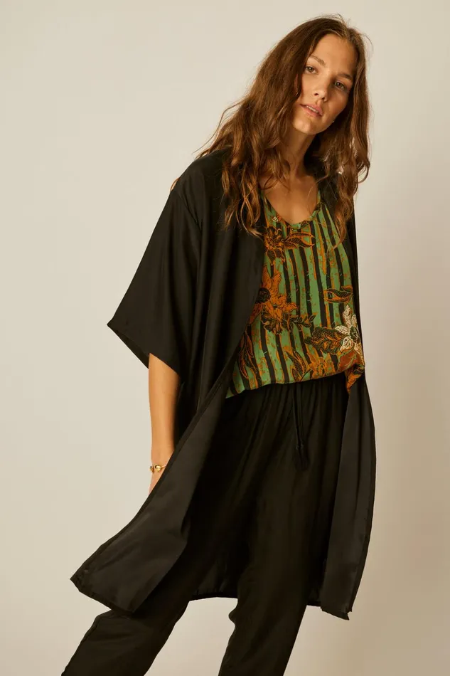 Lennon Kimono Black Silk Women Natalie Martin Tops