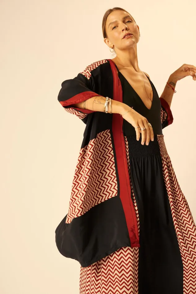 Lennon Kimono Block Zigzag Noire Women Natalie Martin Coverups
