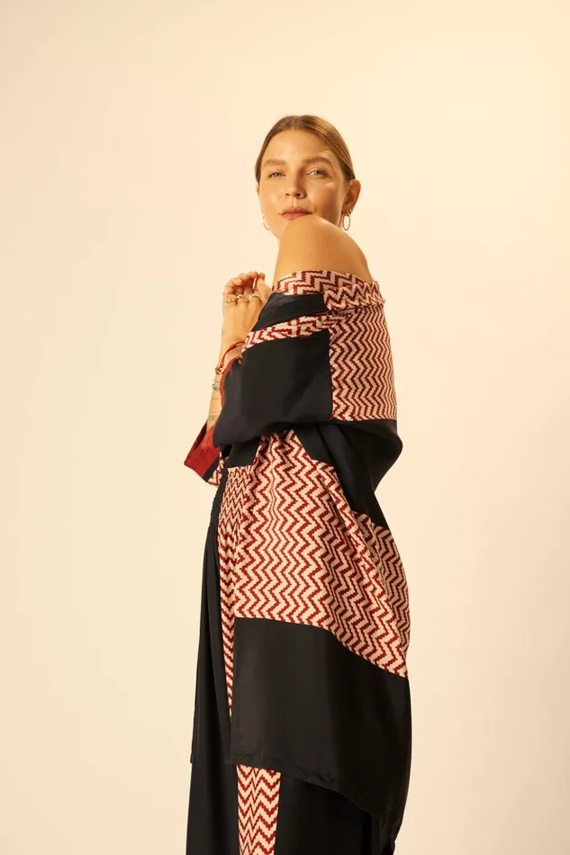 Lennon Kimono Block Zigzag Noire Women Natalie Martin Tops