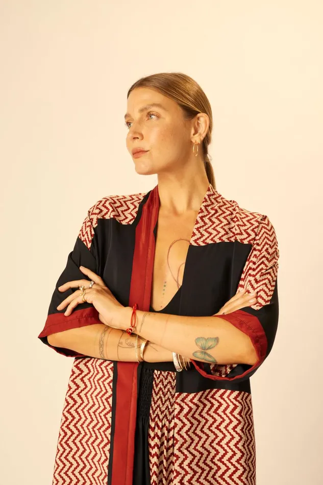 Lennon Kimono Block Zigzag Noire Women Natalie Martin Tops