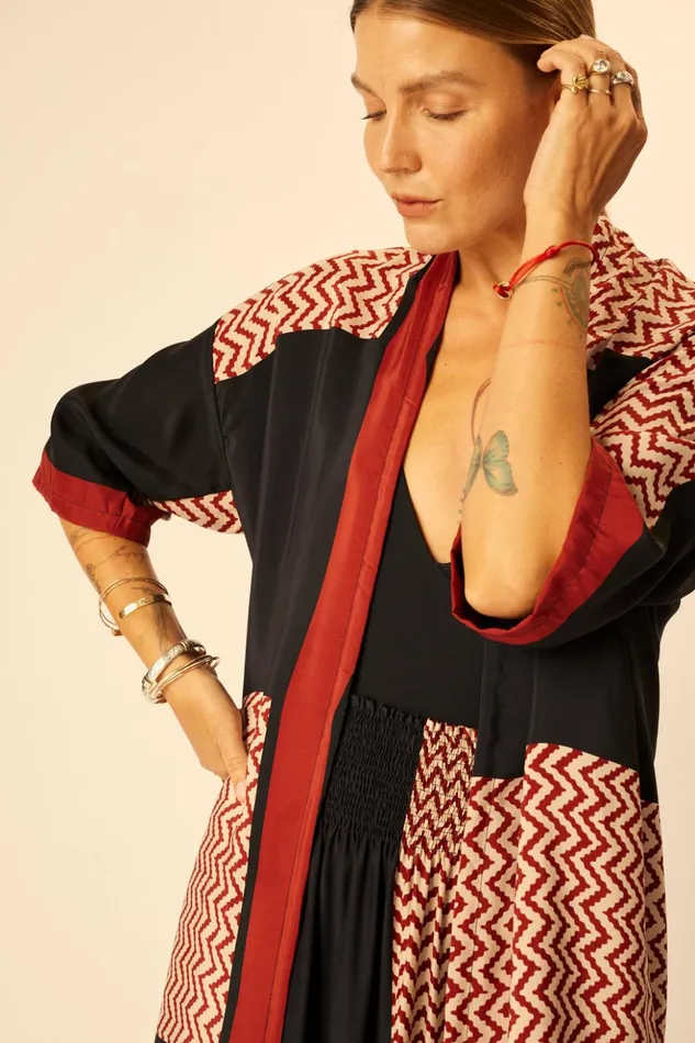 Lennon Kimono Block Zigzag Noire Women Natalie Martin Tops