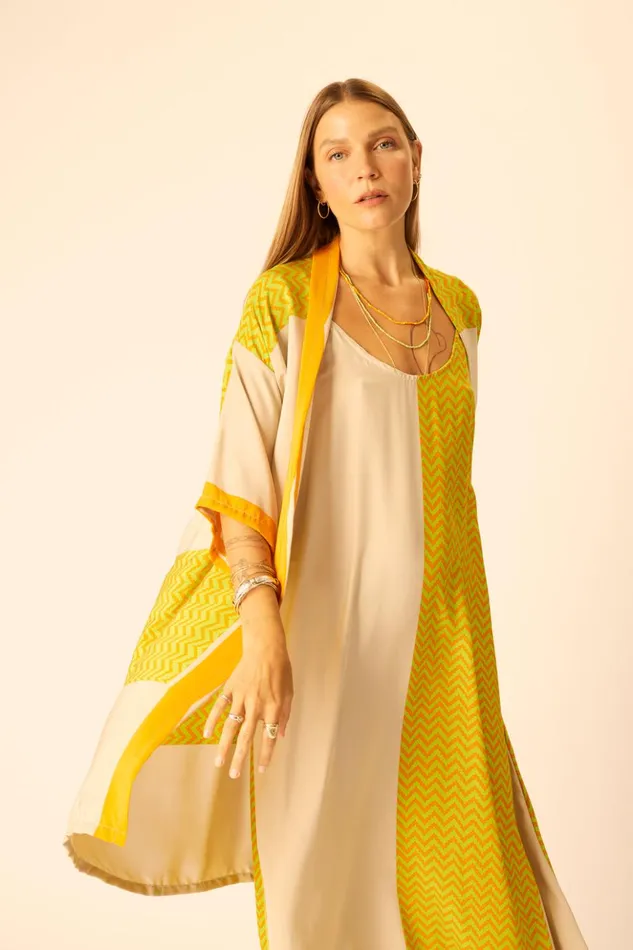 Lennon Kimono Block Zigzag Tangerine Women Natalie Martin Coverups