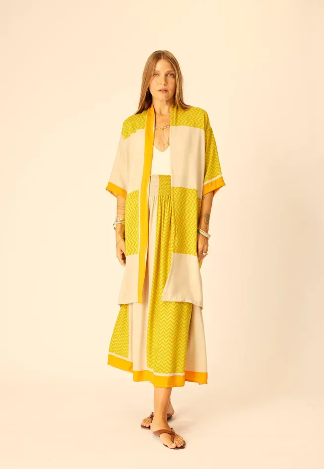 Lennon Kimono Block Zigzag Tangerine Women Natalie Martin Coverups