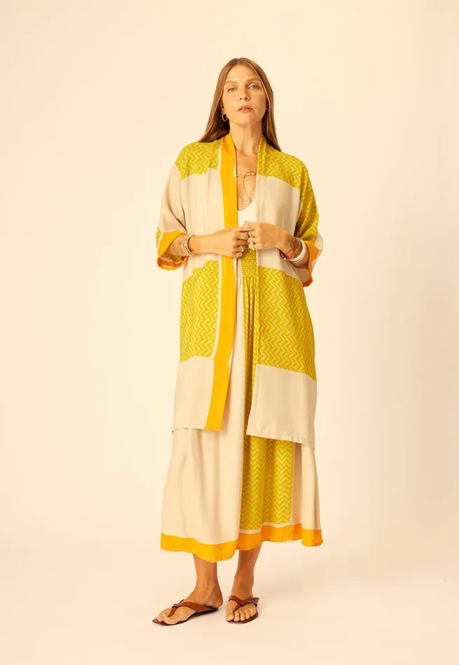 Lennon Kimono Block Zigzag Tangerine Women Natalie Martin Coverups