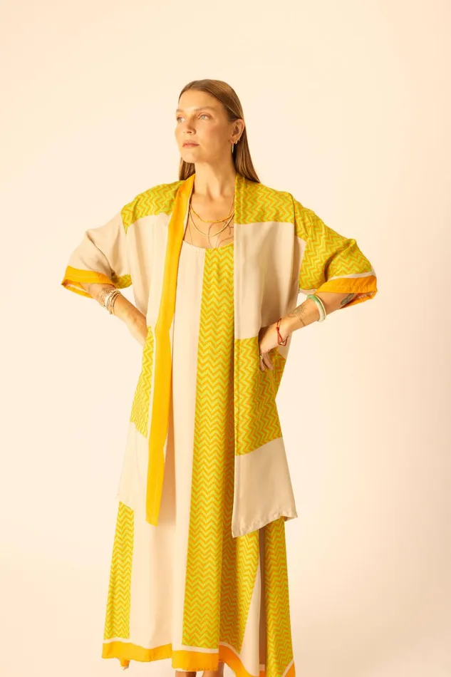 Lennon Kimono Block Zigzag Tangerine Women Natalie Martin Coverups
