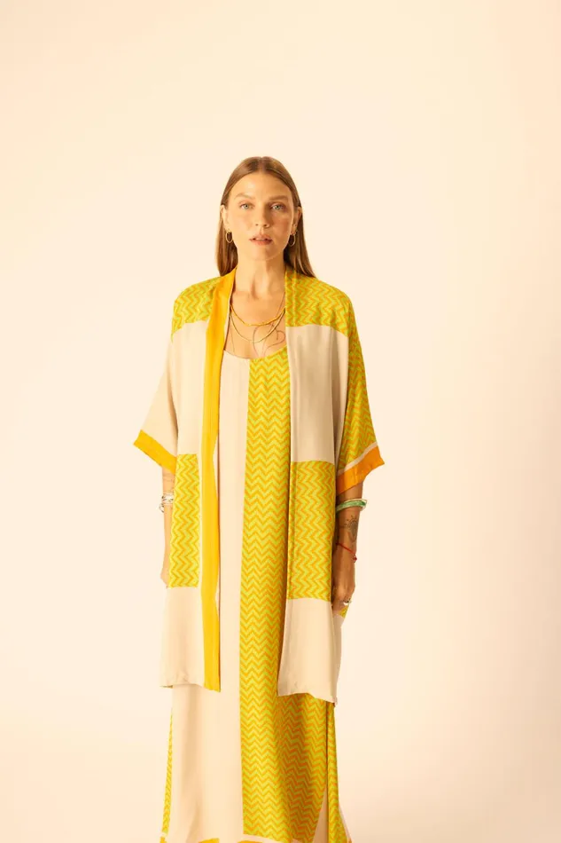 Lennon Kimono Block Zigzag Tangerine Women Natalie Martin Coverups