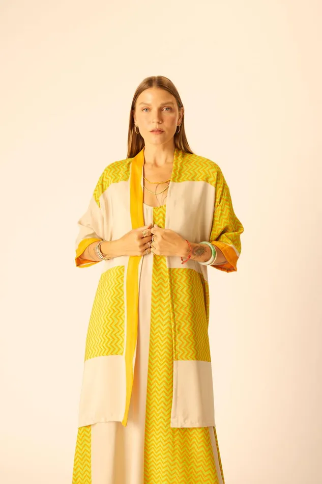 Lennon Kimono Block Zigzag Tangerine Women Natalie Martin Coverups
