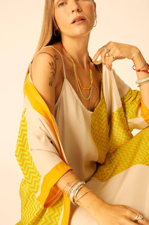 Lennon Kimono Block Zigzag Tangerine Women Natalie Martin Coverups