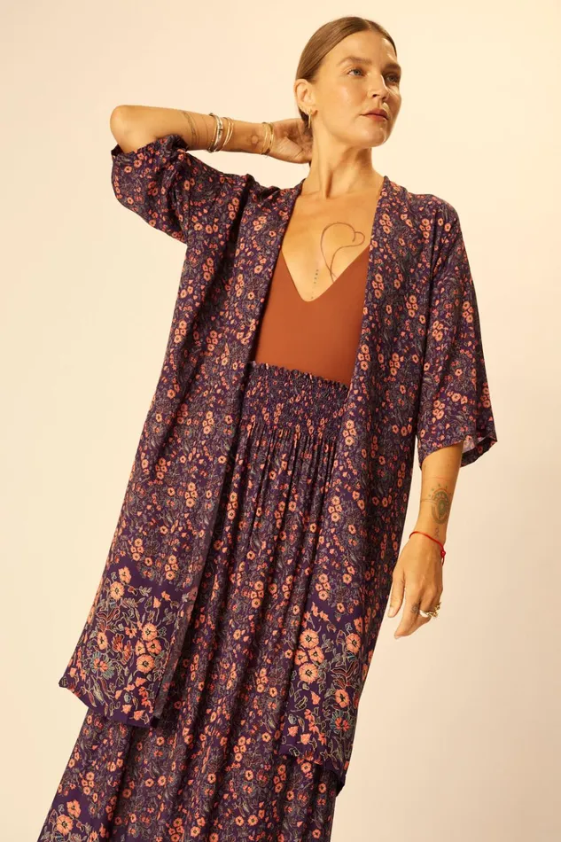 Lennon Kimono Petite Fleur Aubergine Women Natalie Martin Coverups