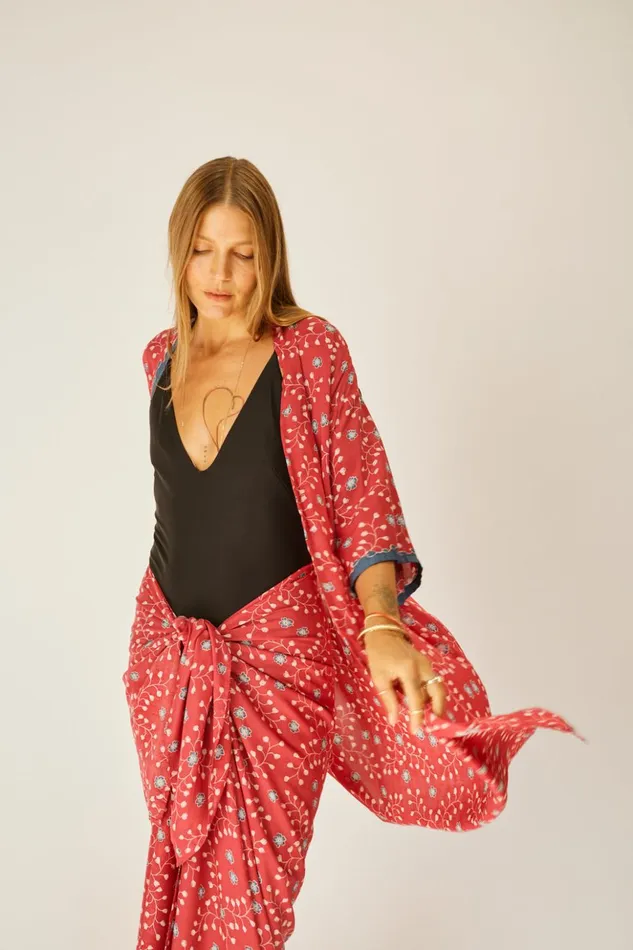 Lennon Kimono Pinwheel Barn Red Women Natalie Martin Coverups