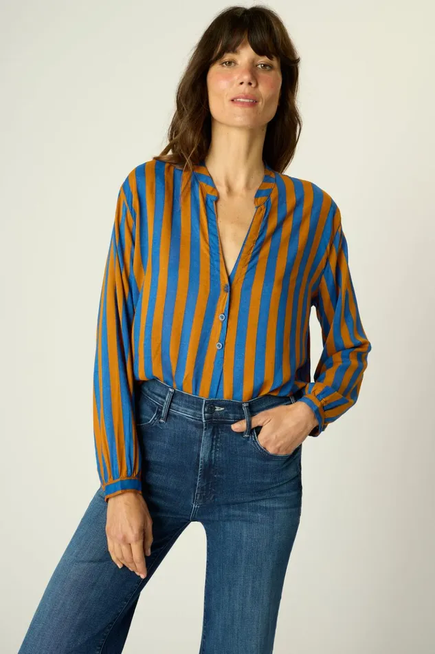 Leslie Shirt Bluecoffee Stripe Women Natalie Martin Tops