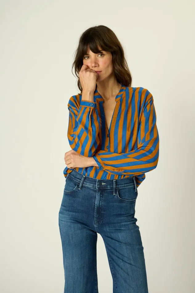 Leslie Shirt Bluecoffee Stripe Women Natalie Martin Tops
