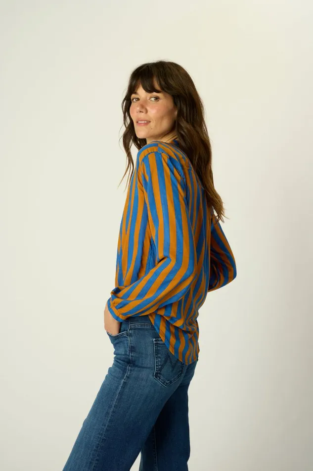 Leslie Shirt Bluecoffee Stripe Women Natalie Martin Tops