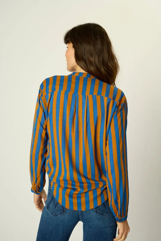 Leslie Shirt Bluecoffee Stripe Women Natalie Martin Tops