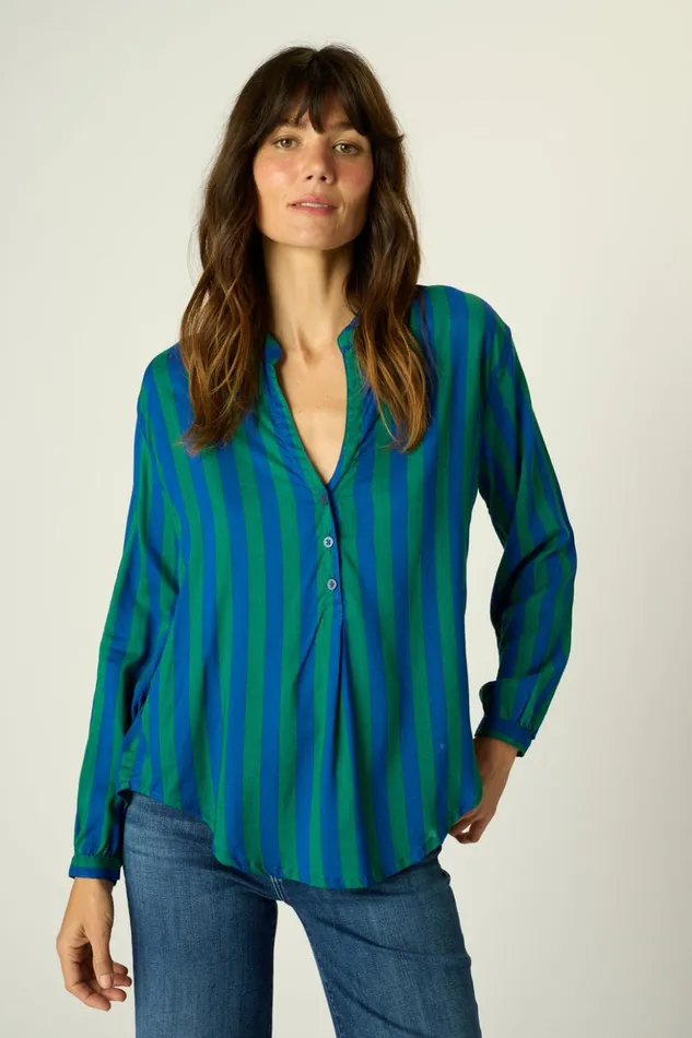 Leslie Shirt Bluegreen Stripe Women Natalie Martin Tops