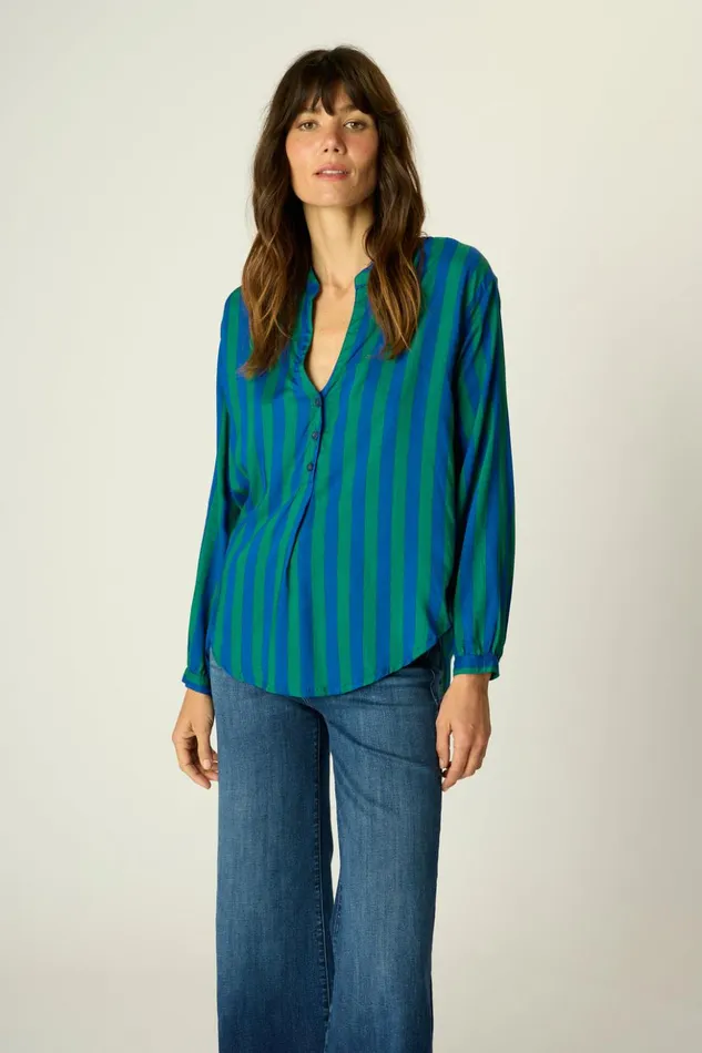Leslie Shirt Bluegreen Stripe Women Natalie Martin Tops
