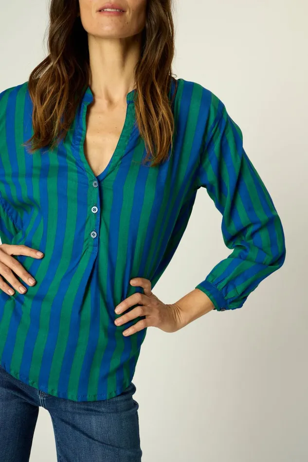 Leslie Shirt Bluegreen Stripe Women Natalie Martin Tops