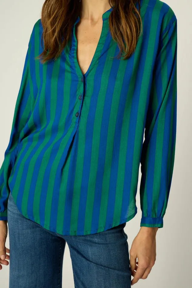 Leslie Shirt Bluegreen Stripe Women Natalie Martin Tops