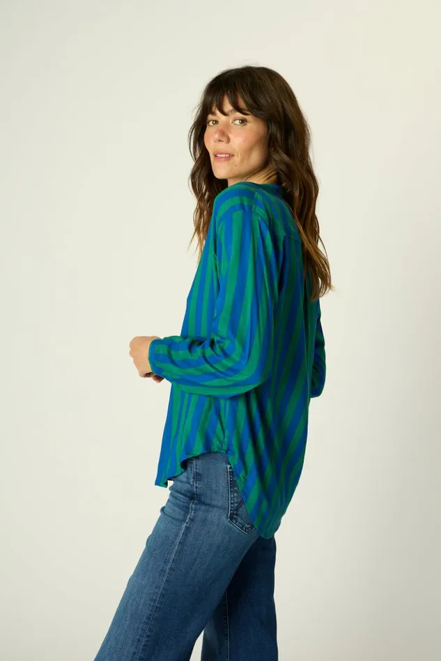 Leslie Shirt Bluegreen Stripe Women Natalie Martin Tops