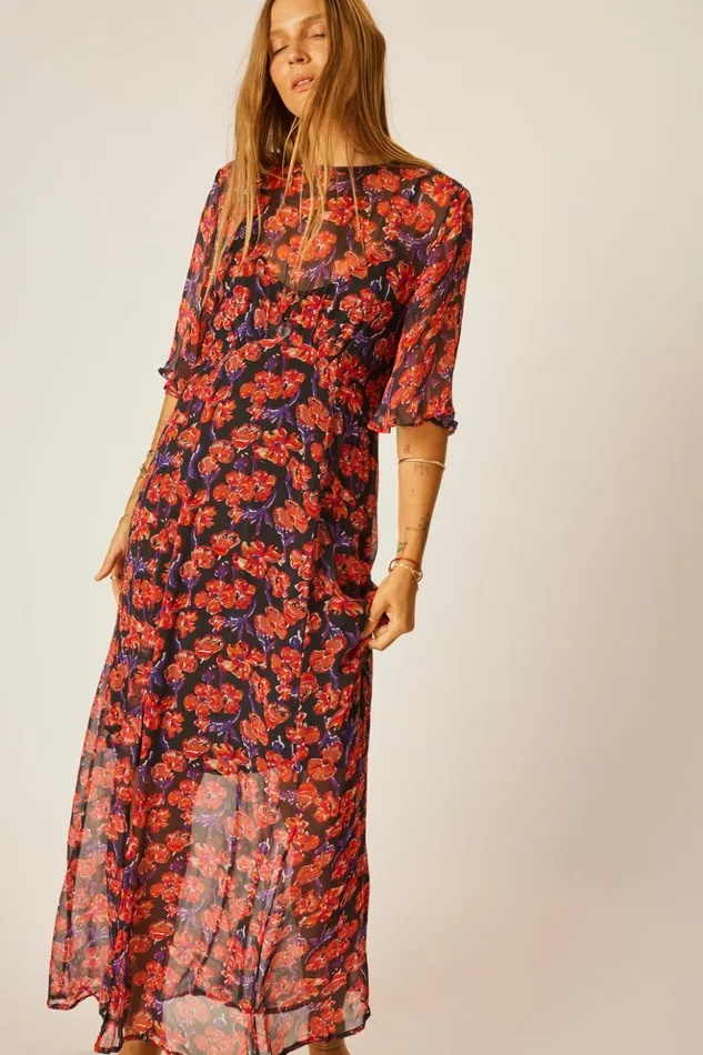 Lily Dress Chiffon Watercolor Onyx Women Natalie Martin Dresses