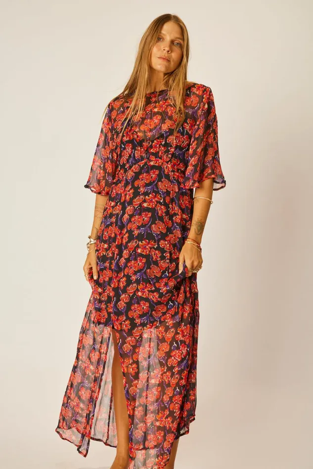 Lily Dress Chiffon Watercolor Onyx Women Natalie Martin Dresses