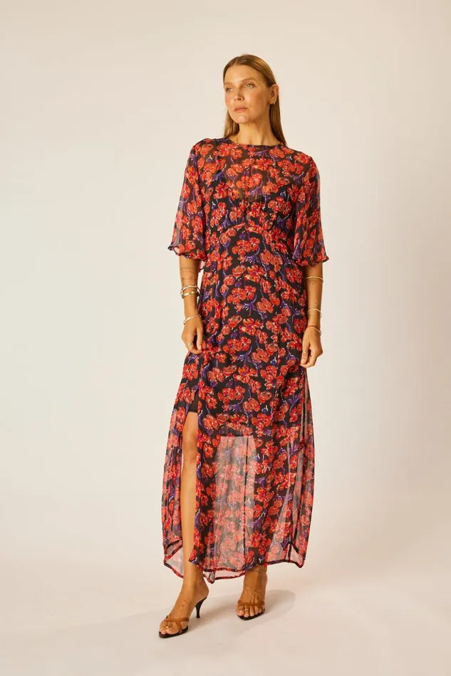 Lily Dress Chiffon Watercolor Onyx Women Natalie Martin Dresses
