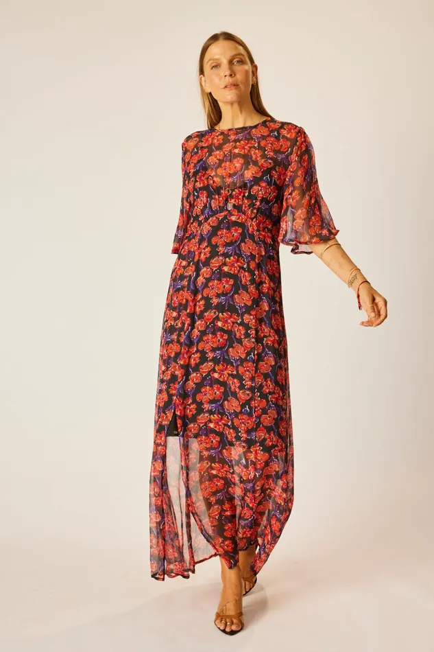Lily Dress Chiffon Watercolor Onyx Women Natalie Martin Dresses