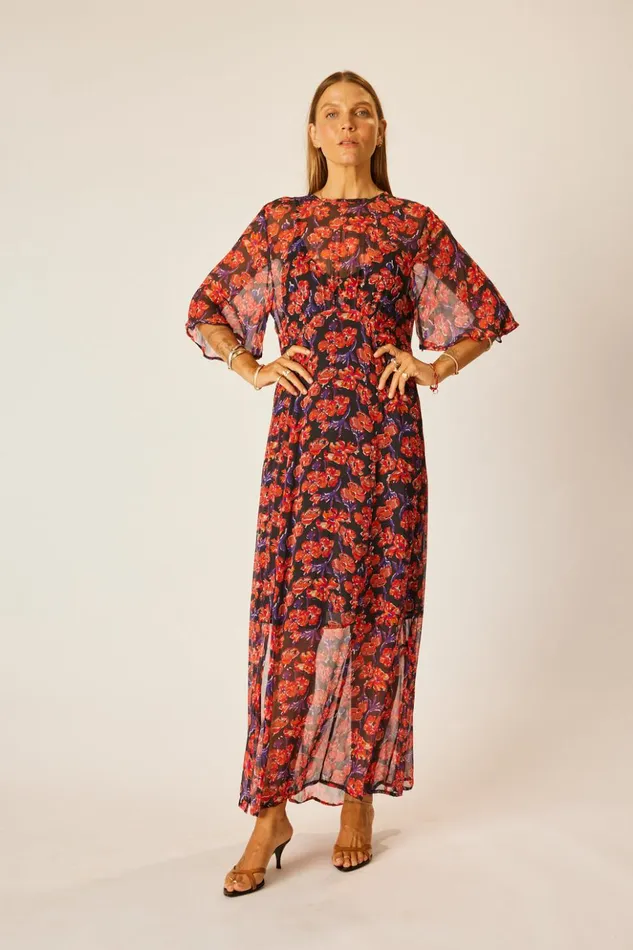 Lily Dress Chiffon Watercolor Onyx Women Natalie Martin Dresses