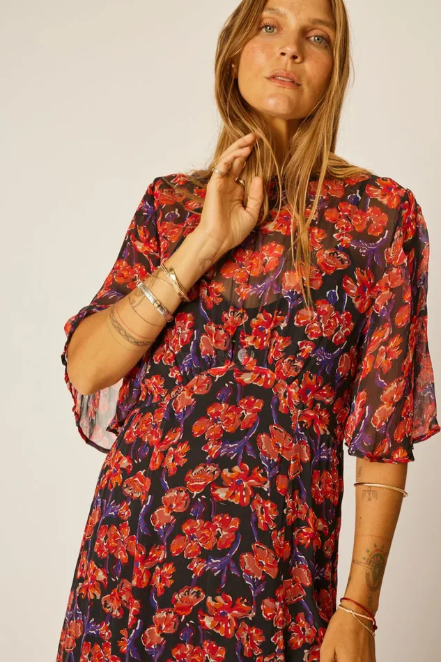 Lily Dress Chiffon Watercolor Onyx Women Natalie Martin Dresses