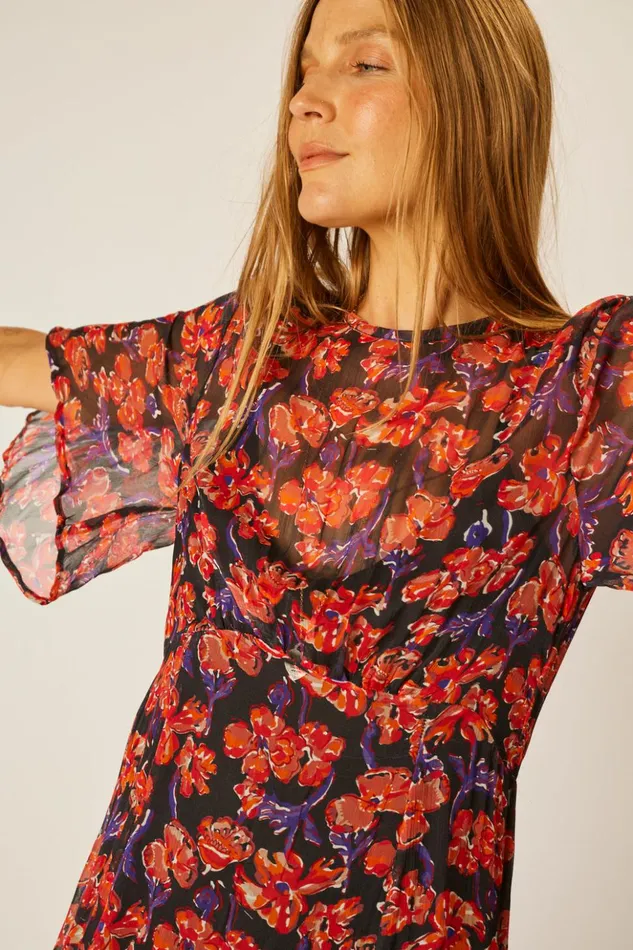 Lily Dress Chiffon Watercolor Onyx Women Natalie Martin Dresses