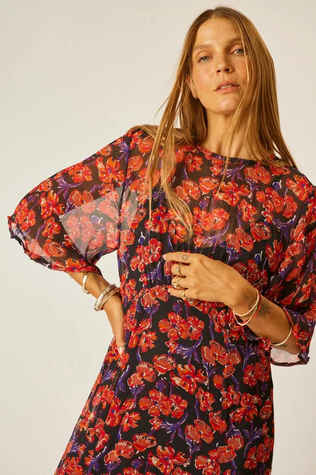 Lily Dress Chiffon Watercolor Onyx Women Natalie Martin Dresses