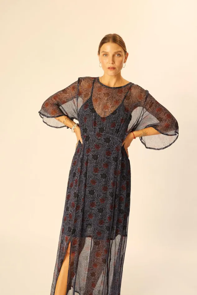 Lily Dress Snowflake Steel Blue Women Natalie Martin Dresses